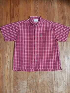 Columbia Men's Red & White Plaid Short Sleeve Button-Up Shirt L